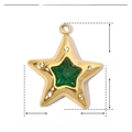 Macro detail of star pendant dimensions 17mm by 15mm with green stone and gold plating - YE399-2 Gold Star Zirconia Inlaid Green Zircon