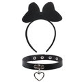 Set cerchietto con fiocco in velluto nero e girocollo in pelle con cuore per Natale - 16# Fiocco Nero + Choker in PU Nero Cuore