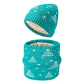 Winter knitted hat and neck warmer set in teal with white Christmas tree patterns - Lake Blue