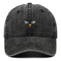 Berretto da baseball vintage in cotone lavato con ricamo ape, vista frontale centrale - Regolabile / Nero