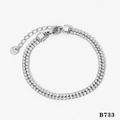 Bracciale a doppia fila in acciaio inossidabile argento con zirconi e chiusura a moschettone - Bracciale d'argento (B733) / Argento