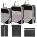 6-piece black travel organizer set with mesh cubes shoe bag and drawstring pouches - 6-Piece Set (includes Flat Pocket) / Black