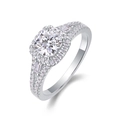 Luxurious cushion-cut moissanite ring in S925 silver with a double-row halo design - R13027 Cushion Cut Style