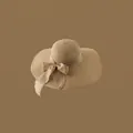 Camel wide-brim straw hat with a matching linen bow for a French summer beach look - Adjustable / Khaki-Khaki Edge Big Bow