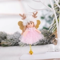 Angelo di Natale in rete rosa con corna di renna e ali dorate per albero di natale - Rosa