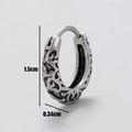 Detailed view of vintage steel dragon earring showing 1.5cm height and 0.34cm width - Retro Carved Style (S48)
