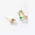 Asymmetric S925 silver earrings with colorful cubic zirconia in a zodiac-themed design - 925 Silver / Capricorn (18K Gold)