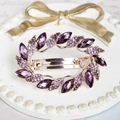 Rose gold hollow oval hair clip with deep purple crystals and vine leaf patterns - Purple