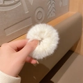 White fluffy plush scrunchie made of soft faux fur material for elegant hairstyles - Plain White Scrunchie