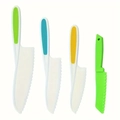 4-piece kids kitchen knife set with colorful serrated blades in green blue and yellow - 4-Piece Cake Knife Set (OPP Bag)