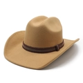 Détail de la bande ethnique tissée multicolore sur un chapeau de cow-boy en laine - M (56-58cm) / Camel