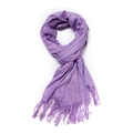 Écharpe violette élégante aspect cachemire avec franges douces, posée à plat sur blanc - 70*200cm / Violet Taro