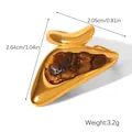 Detail of 18k gold stainless steel ring with natural tiger eye stone and size info - Brown Crushed Stone Style (HC-R30564-BN)