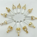 Natural hexagonal clear crystal pendant with golden metal clasp in a circular layout - Clear White / Pendant Only (Without Chain)
