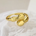 Adjustable gold plated geometric copper ring with hammered texture and smooth spheres - Adjustable Open / 13359 (Gold Textured Spheres)