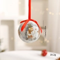 8cm silver glitter Christmas ball ornament with vintage snowman pattern and red ribbon - Snowman Reindeer