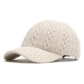 Chic cream-white cable knit baseball cap for women featuring warm winter knit texture - Adjustable / Beige