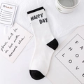 Cotton mid-calf sock in black and white color block with Happy Day slogan text - Text Happy Day (No. 10)
