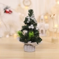 Mini green desktop Christmas tree with silver bows and festive base decoration - Silver
