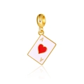 Golden Ace of Hearts poker card pendant with white enamel finish and red heart detail - Ace of Hearts Poker Card