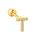 Polished gold letter T stud earring with zircon micro-paving for women - Letter T