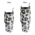 Rhinestone leopard print stainless steel tumblers in 20oz and 30oz sizes with straws - Black Cow