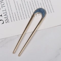 Épingle à cheveux en U dorée avec papillon en émail bleu et texture tourbillonnante - Croissant de Lune Bleu (65#) / Bleu