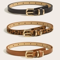 Set di tre cinture sottili in nero, leopardato e marrone con fibbie ad ardiglione oro - Nero