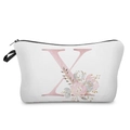Close-up of white canvas makeup bag with pink floral letter X print - Letter X Style