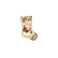 Large Christmas stocking with snowman, lantern, and gingerbread man prints on beige fabric - Large Snowman and Tree