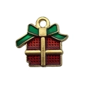 Ciondolo pacchetto regalo di Natale in smalto rosso e verde con finitura oro - Stile Scatola Regalo (15476) / 1 Pezzo/Confezione (16x15mm)