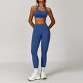 Set da yoga blu reale con reggiseno sportivo allacciato al collo e leggings - Blu notte-Completo leggings