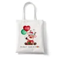 White canvas tote bag featuring a cute reindeer print and Merry Christmas greeting - C9 Reindeer with Balloons