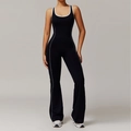 Zwarte yoga bodysuit met uitlopende pijpen en witte contrasterende biezen voor dames - S / Premium Zwart