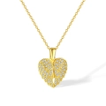 Goldene Herz-Halskette mit Engelsflügeln und weißen Kristallen besetzt - Herz öffnende Flügel / Gold