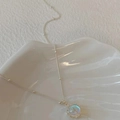 Silver beaded necklace with minimalist round moonstone pendant in white shell tray - Round Moonstone Style (XL2916)