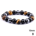 Detail of 10mm hematite, obsidian, and tiger eye stone energy bracelet for men - 17cm / 10mm Triple Tiger Eye Obsidian Hematite