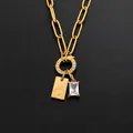Gold-plated stainless steel paperclip necklace with letter Q and crystal pendants - Letter Q