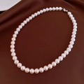 Detailed macro view of white lustrous pearls with silver clasp on red satin background - 6mm Pearl White-Pink Splicing / White-Pink