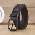 Cintura elastica intrecciata marrone scuro con fibbia nera opaca e finiture in pelle - Fibbia Nera Marrone / 100cm