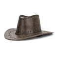 Dettaglio cappello cowboy marrone effetto invecchiato con cuciture a croce e occhielli - Regolabile / Verde Militare