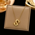 Polished 18K gold plated titanium necklace with balloon style letter S pendant - Gold-S