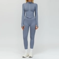 Ensemble de yoga sans couture bleu brume avec haut zippé manches longues et legging taille haute - S / Haut Et Bas / Ensemble 2 pièces (Veste + Pantalon) / Bleu aster