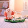 Zen little monk ornament in red robe with transparent glass vase and lotus base - Stretching in Hydroponic Vase