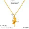 Detailed size specifications for a gold rose flower pendant necklace in 304 stainless steel - Rose Flower Shaped Necklace (SN065G)