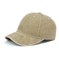 Detalle de gorra de béisbol de algodón lavado caqui con diseño de 6 paneles y visera curva - Ajustable / Caqui