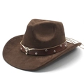 Chapeau de cowboy en daim marron foncé avec emblème de tête de taureau et bande cloutée - M (56-58cm) / Marron