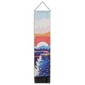 Detailed view of tapestry featuring sunrise landscape, mountain art, and black tassels - Style 2 / 32.5x130cm