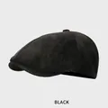 Classic black faux suede octagonal newsboy hat with minimalist retro matte finish - M(54-58cm) / Black