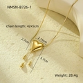 Detailed view of golden heart fringe necklace with measurements and product specifications - Gold Heart Tassel Teardrop Pendant (NMSN-B726-1)
